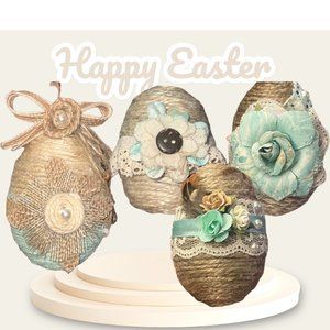 Shabby Chic Mint Green Twine Easter Egg SET (4), Custom Eggs, Farm Easter Décor,